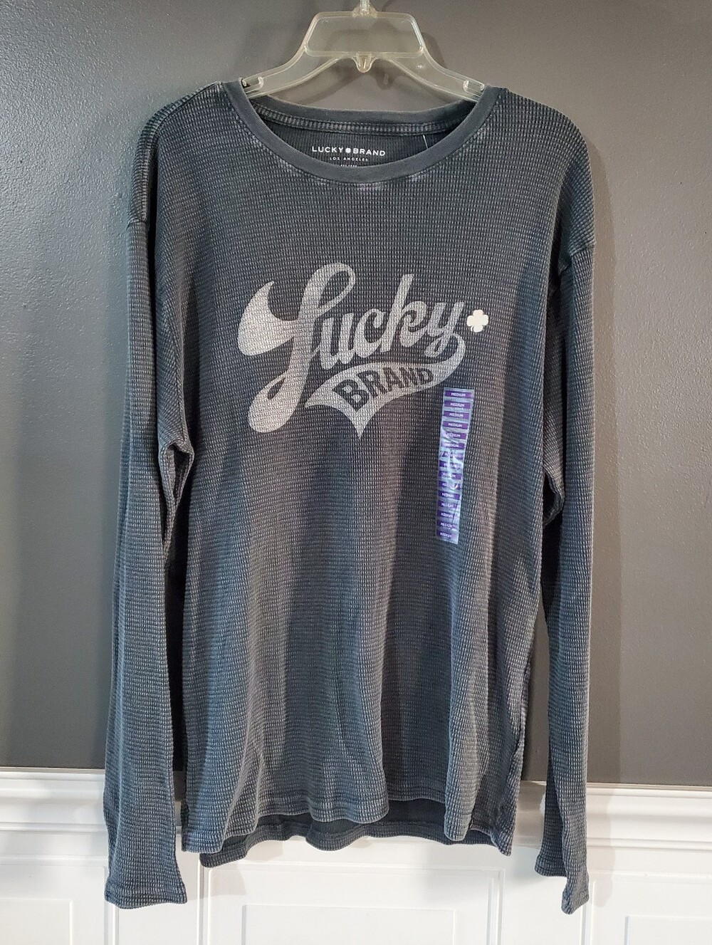 LUCKY BRAND Logo Waffle Knit Thermal Long Sleeve M